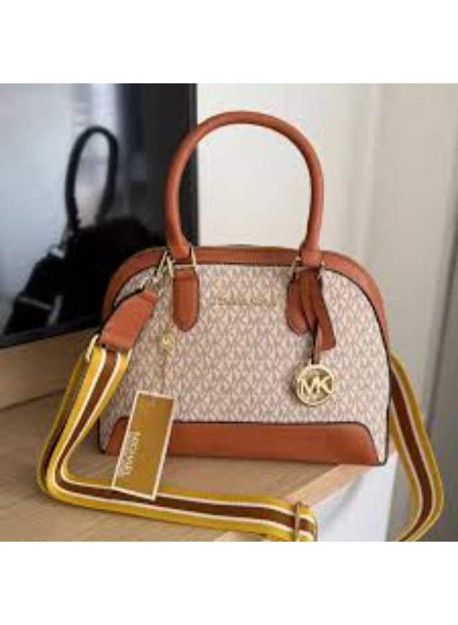 ام كي حقيبة ساتشيل MK Signature Print Dome (بيضاء) - Image 1