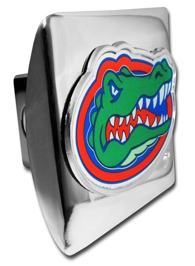 University of Florida Gators Bright Polished Chrome with Color Gator Head Emblem NCAA College Sports Trailer Hitch Cover Fits 2 Inch Auto Car Truck Receiver