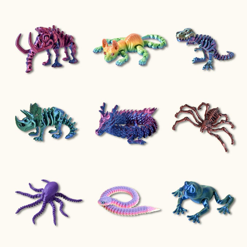 LEERFEI 9 PCS 3D Printed Dragon Figure Toy3D Printed Fidget Toys Full Body Joint Movable DesignMultiple Biological Shapes Toys for Home Office Desk Decor - Image 3