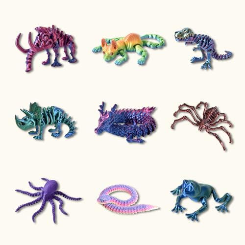 LEERFEI 9 PCS 3D Printed Dragon Figure Toy3D Printed Fidget Toys Full Body Joint Movable DesignMultiple Biological Shapes Toys for Home Office Desk Decor - Image 1
