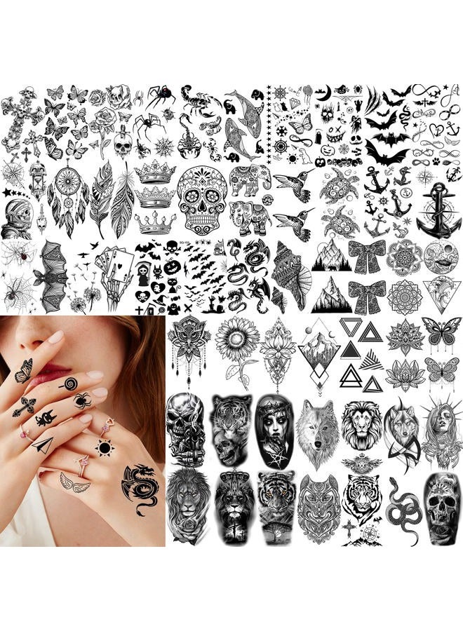 VANTATY 8 Sheets Petal 3D Black Flower Rose Temporary Tattoos For Women Waterproof Fake Body Art Arm Sketch Tattoo Stickers For Girls Shoulder Arm Leaf Tatoo Adults Beauty - Image 5