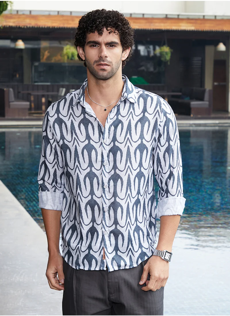 كامبوس سوترا Men's Prussian Blue Trident Imprint Shirt