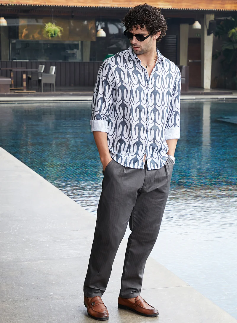 كامبوس سوترا Men's Prussian Blue Trident Imprint Shirt
