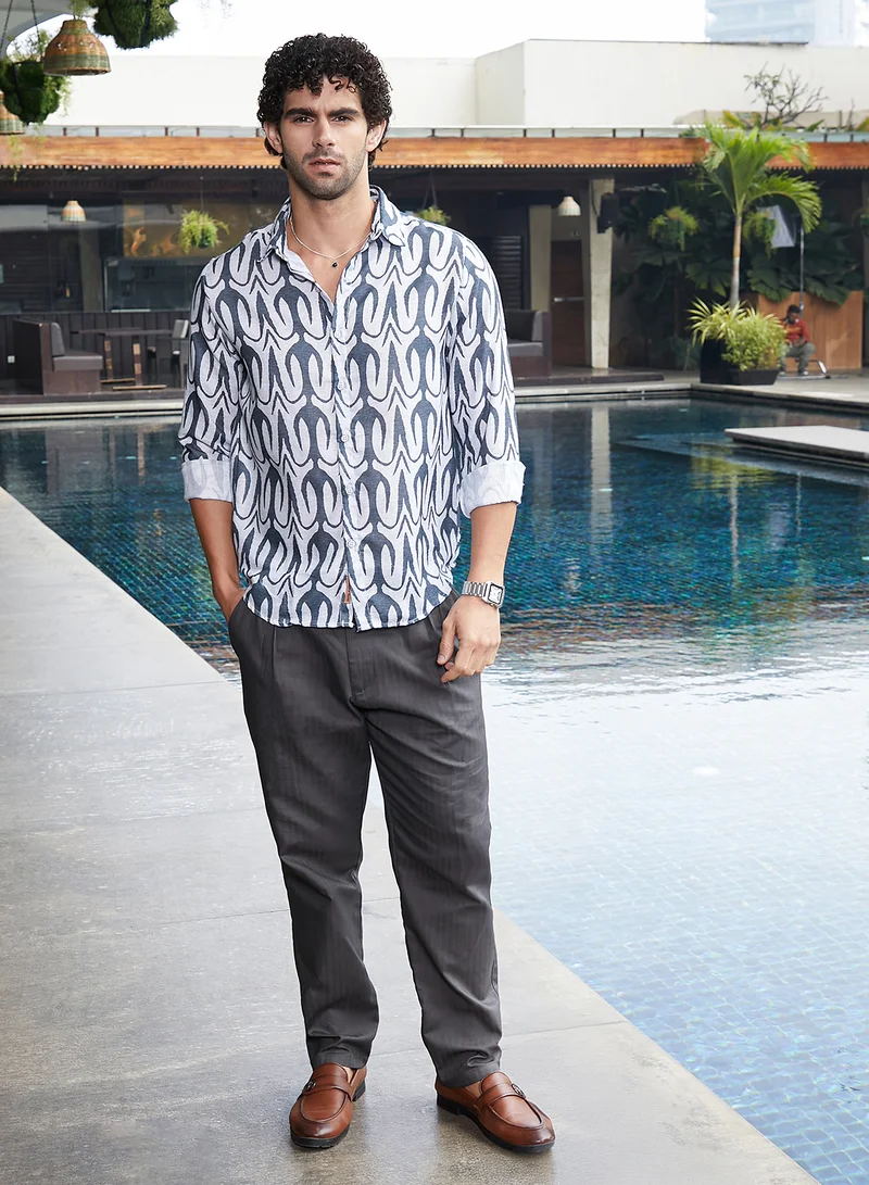 كامبوس سوترا Men's Prussian Blue Trident Imprint Shirt