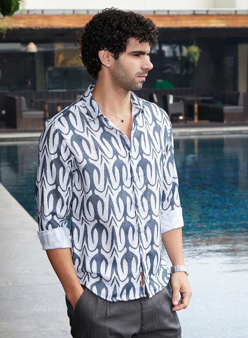 كامبوس سوترا Men's Prussian Blue Trident Imprint Shirt