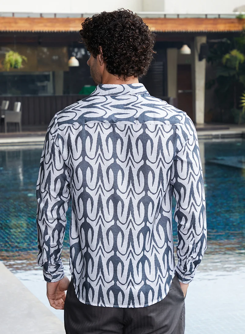 كامبوس سوترا Men's Prussian Blue Trident Imprint Shirt