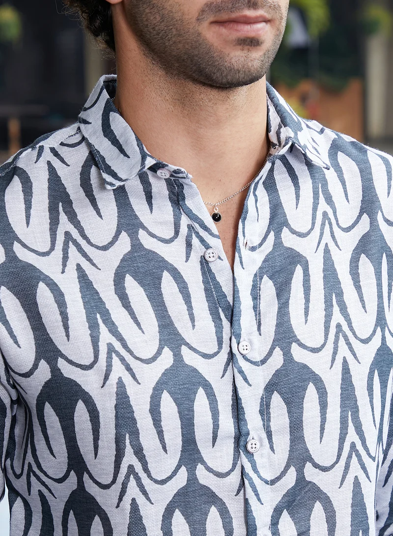 كامبوس سوترا Men's Prussian Blue Trident Imprint Shirt