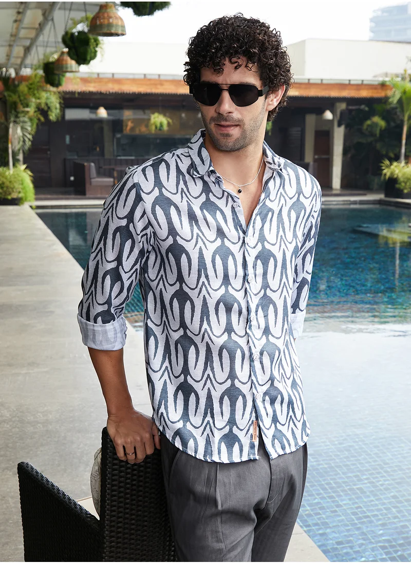 كامبوس سوترا Men's Prussian Blue Trident Imprint Shirt