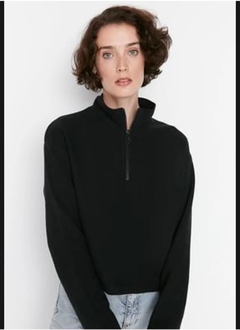 trendyol Black Thessaloniki/Knitwear Look, Zippered Collar Regular/Regular Knitted Sweatshirt TWOAW22SW0732.