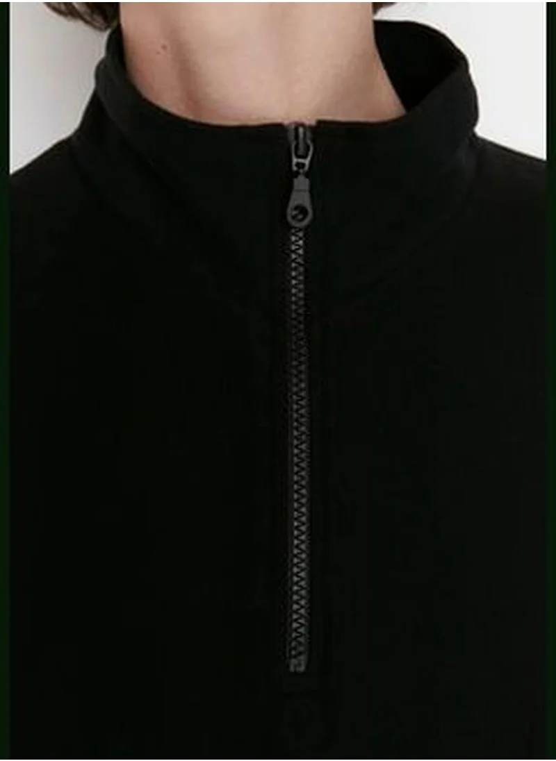 trendyol Black Thessaloniki/Knitwear Look, Zippered Collar Regular/Regular Knitted Sweatshirt TWOAW22SW0732.