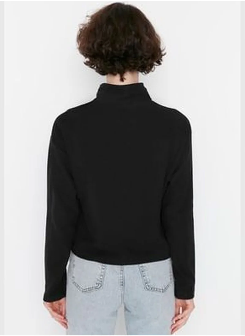 trendyol Black Thessaloniki/Knitwear Look, Zippered Collar Regular/Regular Knitted Sweatshirt TWOAW22SW0732.