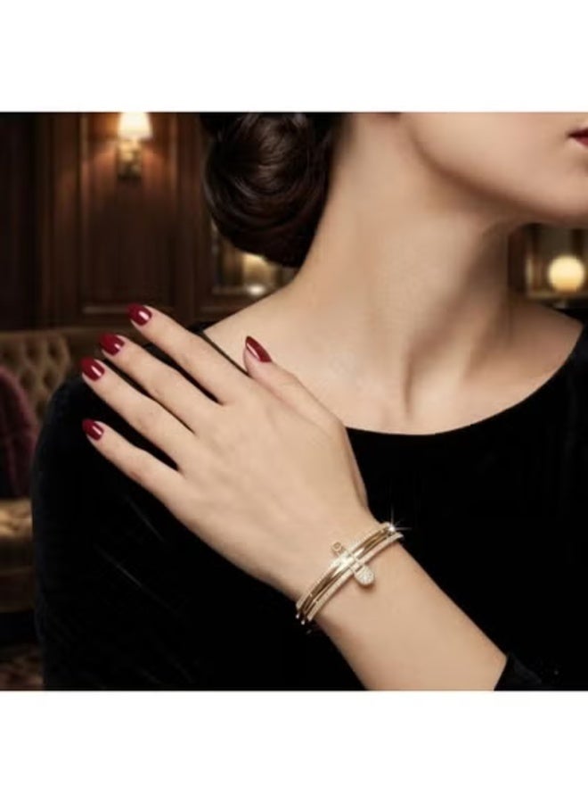 veya Gold-tone women's bracelet featuring a safety pin design embellished with sparkling stones – a stylish accessory for everyday looks and special occasions. - Image 4