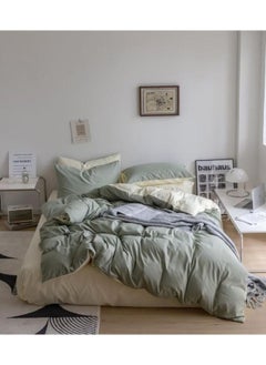 llwoo King Size Duvet Cover Solid Color 6 Piece Casual Modern Style Bedding Set Relaxed Soft Feel Natural Classical Look (King, Off White and c Green) 