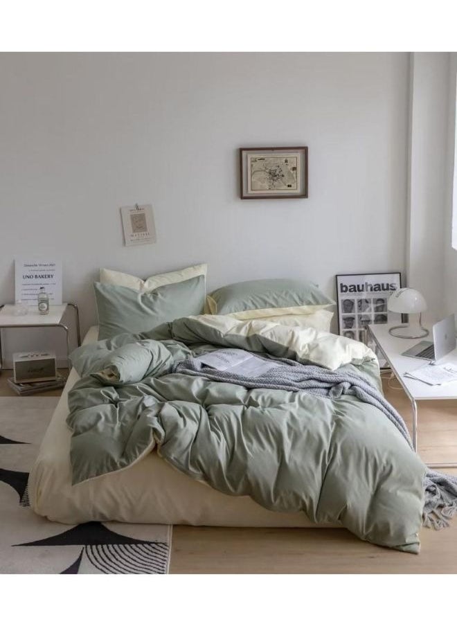 llwoo King Size Duvet Cover Solid Color 6 Piece Casual Modern Style Bedding Set Relaxed Soft Feel Natural Classical Look (King, Off White and c Green) 