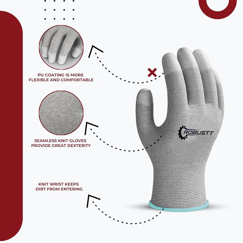 ROBUSTT ESD Grey Safety gloves (Pack of 25) | Carbon Fibre with Anti - Static Technology | Snug Fit, Slip Resistant | Reusable & Washable Gloves | Hand Gloves for Electrical Appliances - Image 3