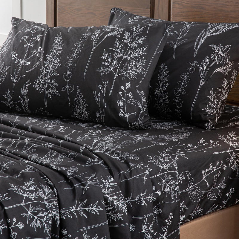 HYPREST 6 Piece King Size Sheets Set, Floral Sheets Black Patterned Sheets Deep Pocket up to 18 inches - Image 5