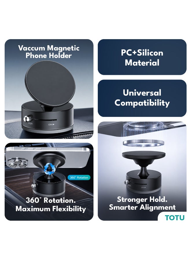 Totu Vacuum Magnetic Car Phone Holder 360° Rotation Dashboard & Windshield Mount Strong Alignment Phone Bracket – Black - Image 2