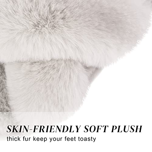 Parlovable Women's Fuzzy Slippers Comfy Cross Band House Shoes Memory Foam Open Toe Indoor Gifts for Ladies Light Grey 9-10 - Image 2