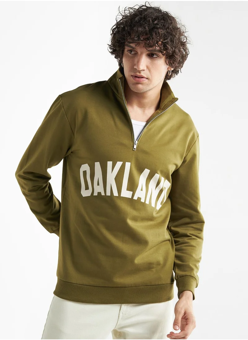 فاف Slogan Zip Through High Neck Sweatshirt