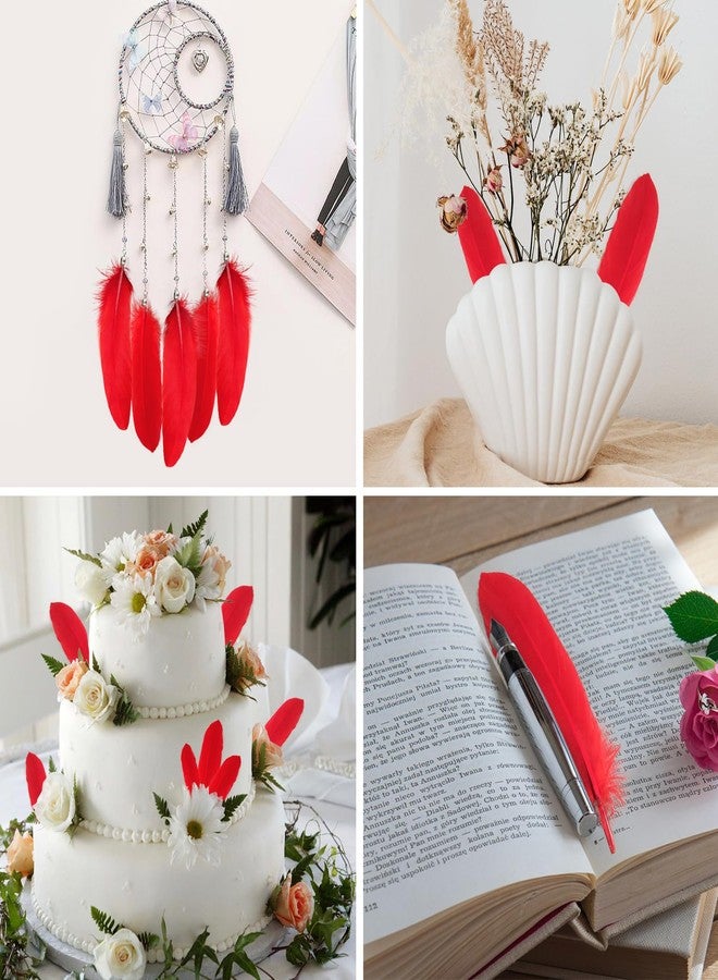 THARAHT 120pcs Red Goose Feathers Natural Bulk 6-8 inch 15-20cm for Crafts DIY Cosplay Wedding Party Halloween Decoration Goose Nagoire Feathers - Image 5