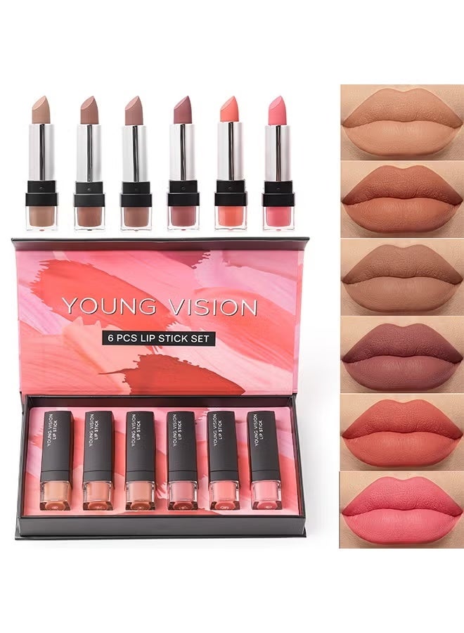 YOUNG VISION 6 Pcs Lip STICK Set,Matte matte lipstick gift box set, non-stick lipstick, velvet moisturizing - Image 1