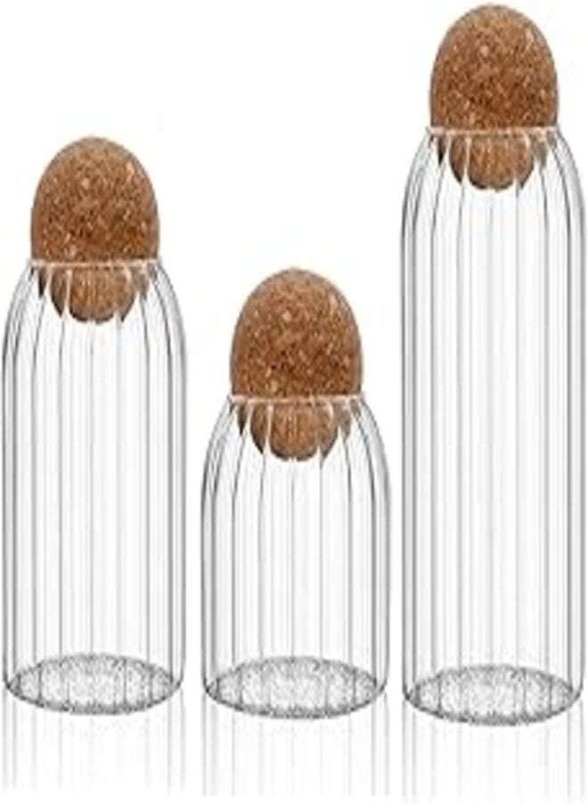 Hovico - Hovico 3Pcs/Set Glass Food Storage Jars with Ball Cork Lid, Bamboo Glass Storage Containers with Good Sealing for Kitchen Pantry Serving Tea Coffee Sugar Flour Spices - Image 1