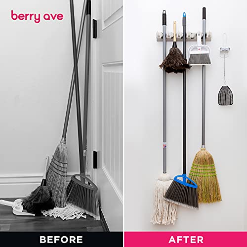 Berry Ave Broom Holder Wall Mount and Garden Tool Organizer, Closet Storage, Kitchen Rack, Home Organization and Garage Organizer for Rake or Mop Handles Up to 1.25-Inches, Hanger Plus 6 Hooks (BEIGE, 1 PACK) - Image 5