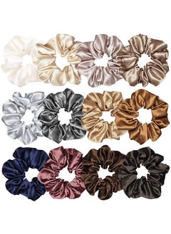 Sufermoe 12 Pcs Satin Silk Scrunchies Soft Hair Ties Fashion Hair Bands Hair Bow Ropes Elastic Bracelets Ponytail Holders Hair Accessories for Women Girls (4.5 Inch, Assorted Multi-color)  - Image 1