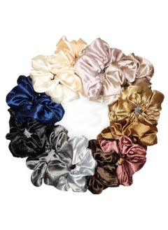 Sufermoe 12 Pcs Satin Silk Scrunchies Soft Hair Ties Fashion Hair Bands Hair Bow Ropes Elastic Bracelets Ponytail Holders Hair Accessories for Women Girls (4.5 Inch, Assorted Multi-color)  - Image 4