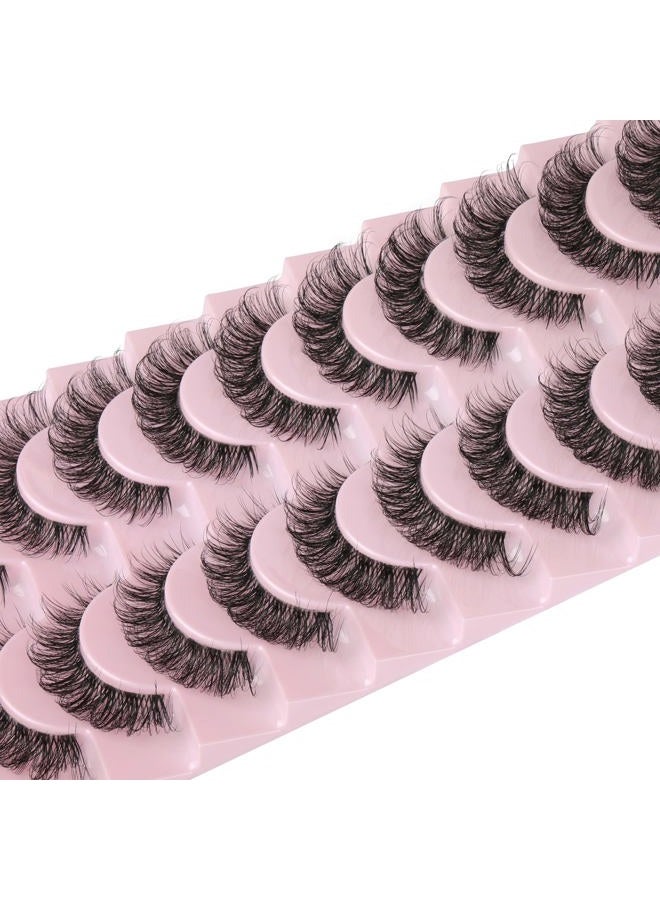 wiwoseo Eyelashes Clear Band Natural Wispy Fluffy Lashes Natural Look Russian Strip Lashes 3D Effect 16MM Cat Eye Lashes that Look Like Extensions False Lashes 10 Pairs Pack - Image 4