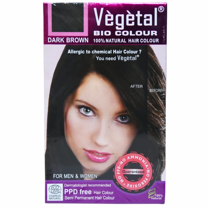 Vegetal Bio Colour Dark Brown 50g 100 Herbal and Organic Hair Color AmmoniaFree PPDFree SemiPermanent Dye for Men and Women Protects UV and Maintains Luster Complete Kit Included