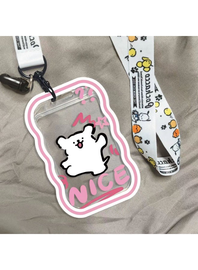 NIBEMINENT 1 - Piece Pink Little White Dog Kpop Photo Card Holder Pendant Key Chain ID Badge Holder ID Card Holder Photo Card Protector for School ID Office ID Access Card for Women Girls