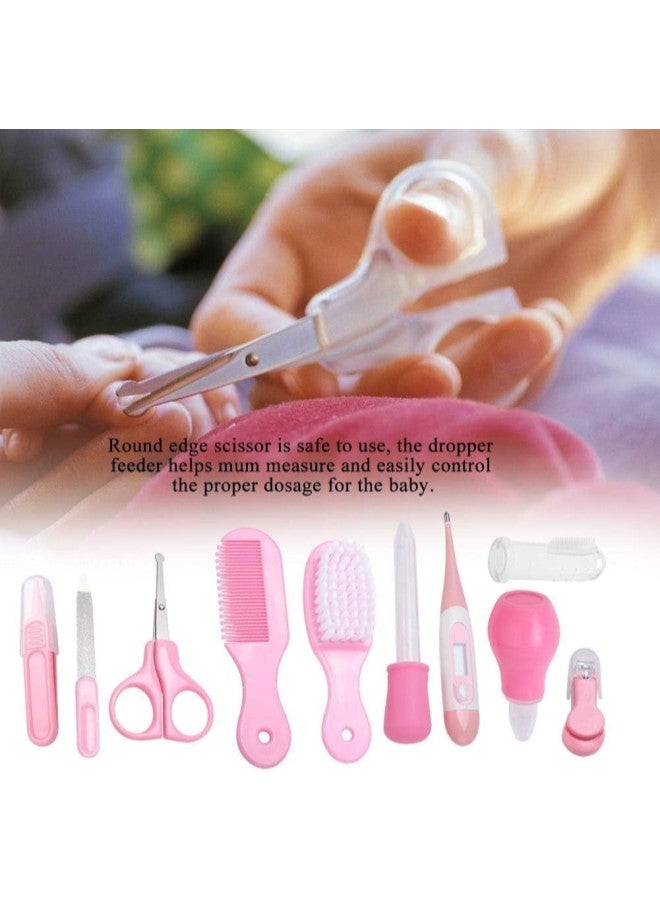 Baby Grooming Set, 10 in I Hair, Nail, Nose, Tooth and Ear Clean Essentials Accessories Portable Baby Care Grooming Kit for Baby Girl Or Baby Boy(Pink)