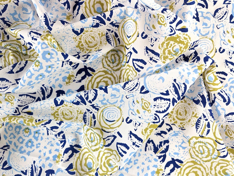 AVKA Studio Hand Block Print Fabric by the yard - PRECUT 3 yard 42 Inch Width - 100% Cotton Material - White & Blue Floral Pattern - Light Weight Indian Cloth for making Summer Dress tops projects etc - Image 2