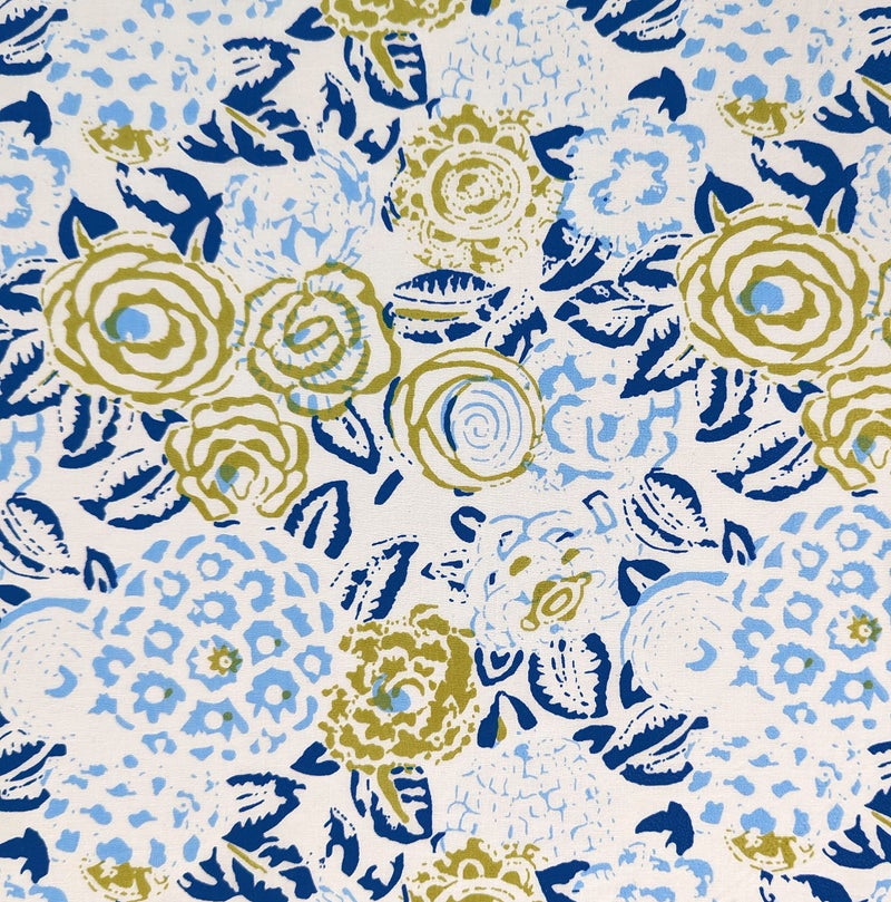 AVKA Studio Hand Block Print Fabric by the yard - PRECUT 3 yard 42 Inch Width - 100% Cotton Material - White & Blue Floral Pattern - Light Weight Indian Cloth for making Summer Dress tops projects etc - Image 1
