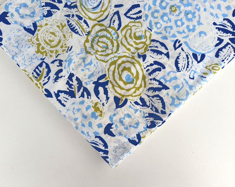 AVKA Studio Hand Block Print Fabric by the yard - PRECUT 3 yard 42 Inch Width - 100% Cotton Material - White & Blue Floral Pattern - Light Weight Indian Cloth for making Summer Dress tops projects etc - Image 3