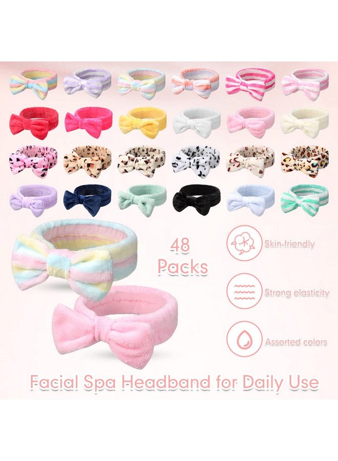 Giegxin 48 Pieces Spa Headband Bulk Bow Hair Band Facial Makeup Headbands Fluffy Plush Headband For Women Washing Face Spa Shower Cleansing (Cute Pattern) - Image 4