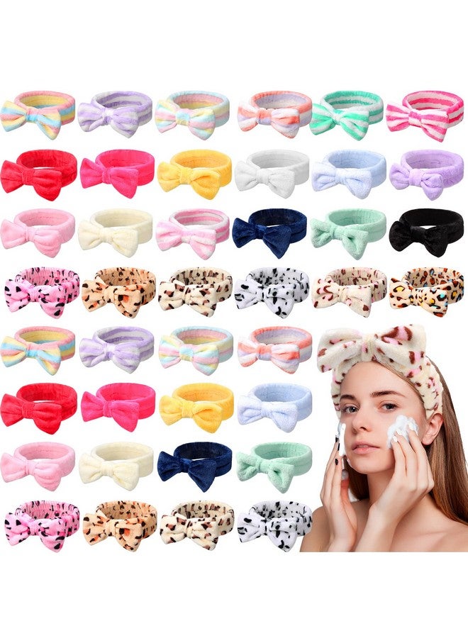 Giegxin 48 Pieces Spa Headband Bulk Bow Hair Band Facial Makeup Headbands Fluffy Plush Headband For Women Washing Face Spa Shower Cleansing (Cute Pattern) - Image 2