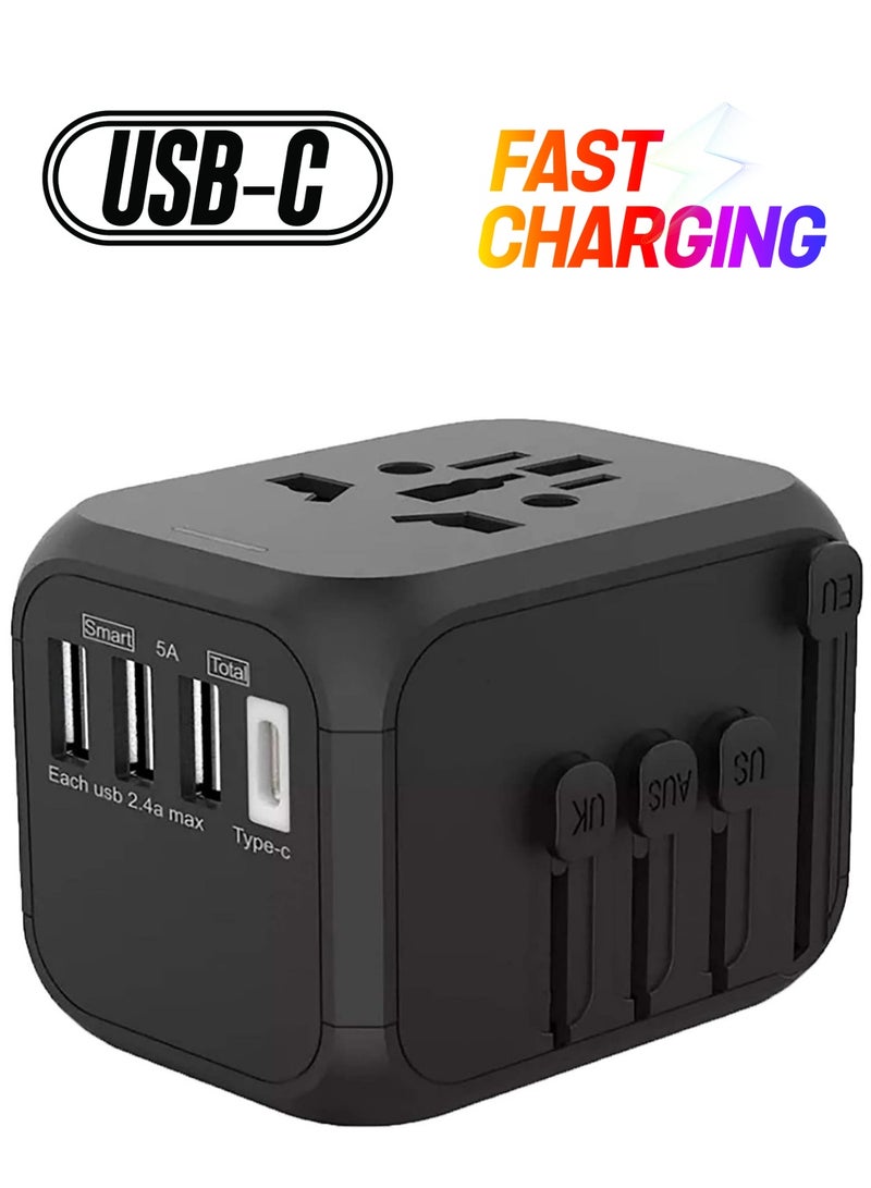 Travel Adapter, Worldwide All in One Universal Travel Adapter Wall AC Power Plug Adapter Wall Charger with Smart High Speed 3 USB Ports & 1 Type C Ports, USA EU UK AU Asia 160 Countries - Image 1