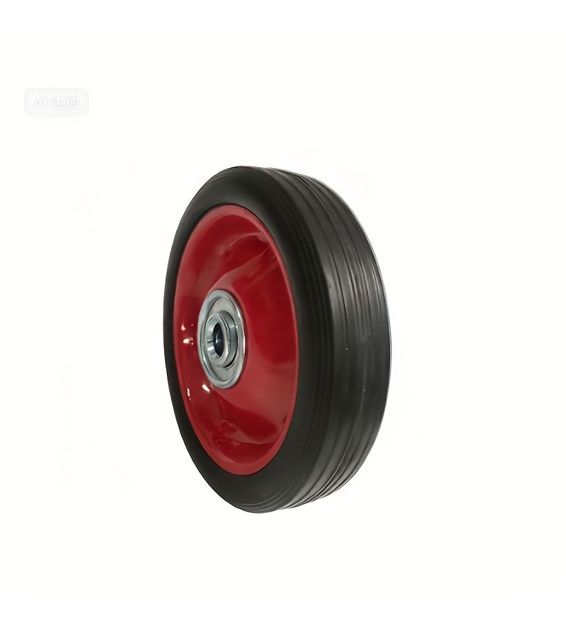 1 Pc 5 Inch Solid Rubber Wheel Black And Red With Iron Core Plastic Spokes - Image 1