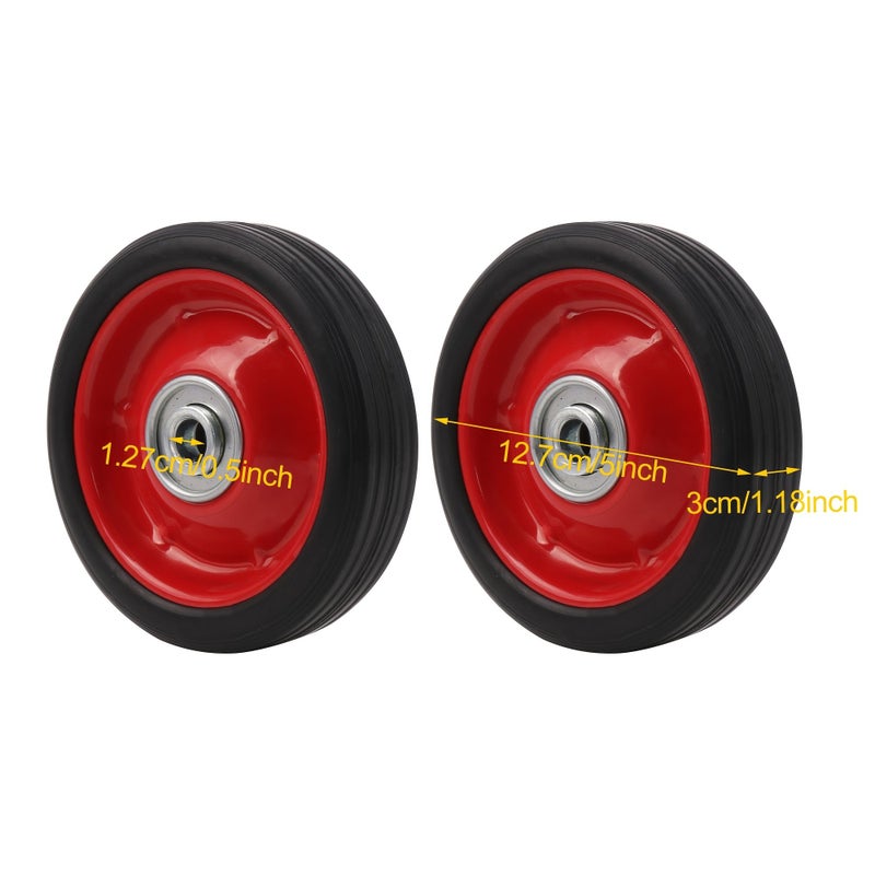 1 Pc 5 Inch Solid Rubber Wheel Black And Red With Iron Core Plastic Spokes - Image 2