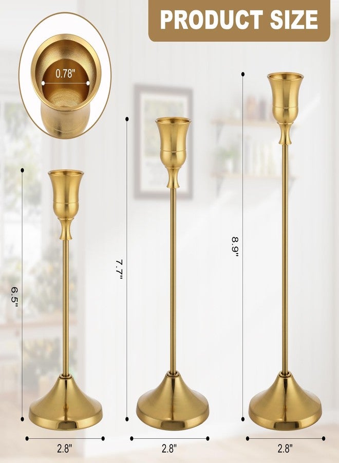 Tunyet Candlestick Holders, 6PCS Metal Taper Candle Holder, Candle Holders for Candlesticks, Candle Holder for Wedding Fireplace Mantel Housewarming Gift (Brass Gold, 6 PCS 6.5"X7.7"X8.9") - Image 2