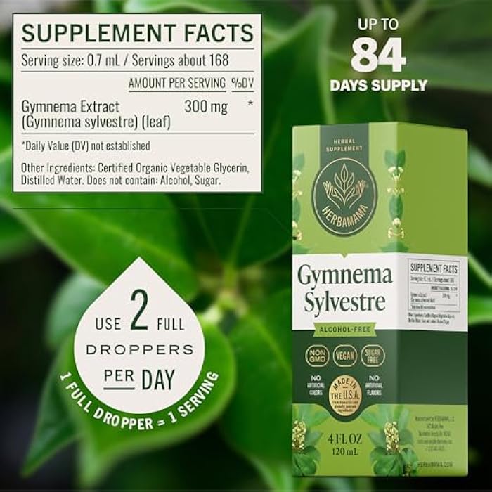 HERBAMAMA Gymnema Sylvestre Drops - Vegan Antioxidant & Overall Support with Gymnema Leaf Extract Tincture - Non-GMO, Alcohol & Sugar-Free Liquid Gurmar Supplement, 84-Day Supply - Image 3