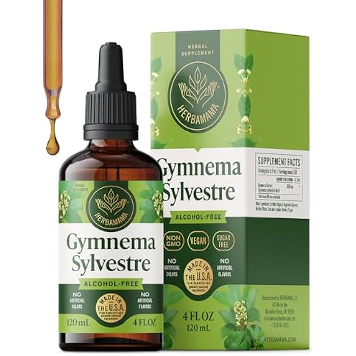 HERBAMAMA Gymnema Sylvestre Drops - Vegan Antioxidant & Overall Support with Gymnema Leaf Extract Tincture - Non-GMO, Alcohol & Sugar-Free Liquid Gurmar Supplement, 84-Day Supply - Image 1