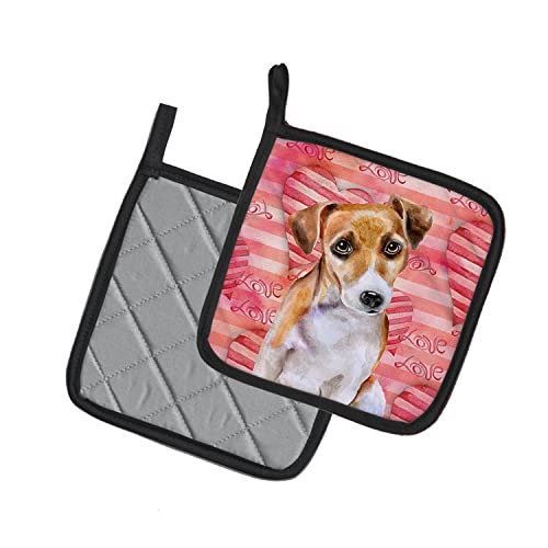 Caroline's Treasures BB9800PTHD Jack Russell Terrier #2 Love Pair of Pot Holders, Red Kitchen Heat Resistant Pot Holders Sets Oven Hot Pads for Cooking Baking BBQ, 7 1/2 x 7 1/2 - Image 2