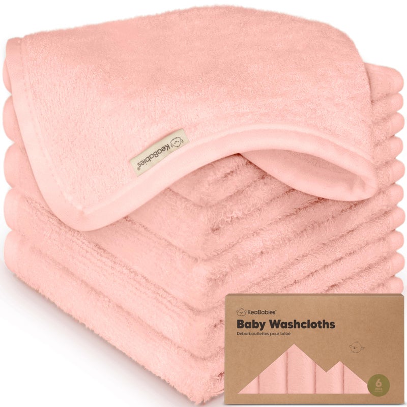 KeaBabies 6-Pack Baby Washcloths - Soft Absorbent Viscose from Bamboo Wash Cloths for Babies, Kids, Toddlers, Infant, Newborn Bath Towels, Gentle on Sensitive Skin, 10x10 Reusable Face Towels (Blush Pink) - Image 1