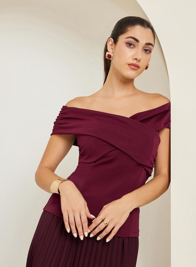 ستايلي بلوزة محبوكة بأكتاف مكشوفة - Image 1