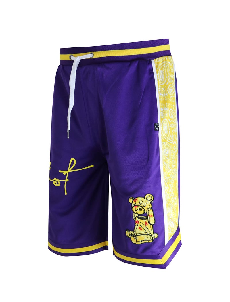 SCREENSHOT-SS1122 Mens Premium Hip-Hop Urban Sreetwear Fashion Basketball Mesh Shorts - Head Lifting Bear Character Sports Team Color 11" Inseam Jersey Shorts-Purple-Medium - Image 1