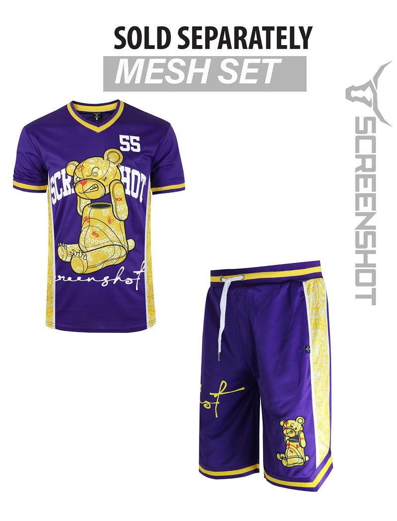 SCREENSHOT-SS1122 Mens Premium Hip-Hop Urban Sreetwear Fashion Basketball Mesh Shorts - Head Lifting Bear Character Sports Team Color 11" Inseam Jersey Shorts-Purple-Medium - Image 3