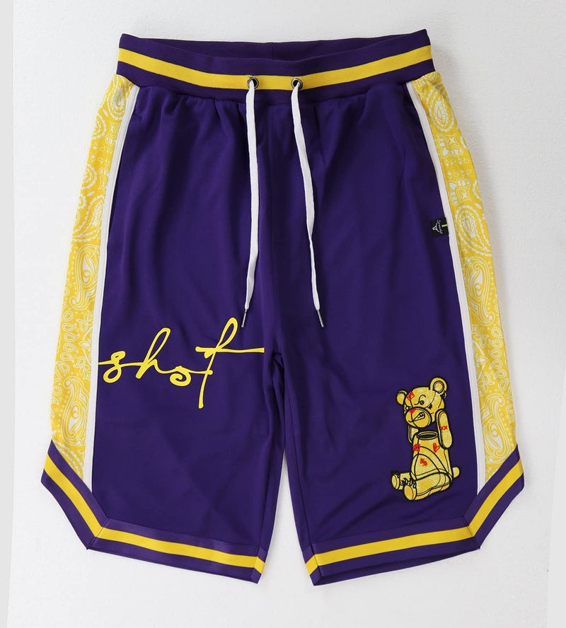 SCREENSHOT-SS1122 Mens Premium Hip-Hop Urban Sreetwear Fashion Basketball Mesh Shorts - Head Lifting Bear Character Sports Team Color 11" Inseam Jersey Shorts-Purple-Medium - Image 5